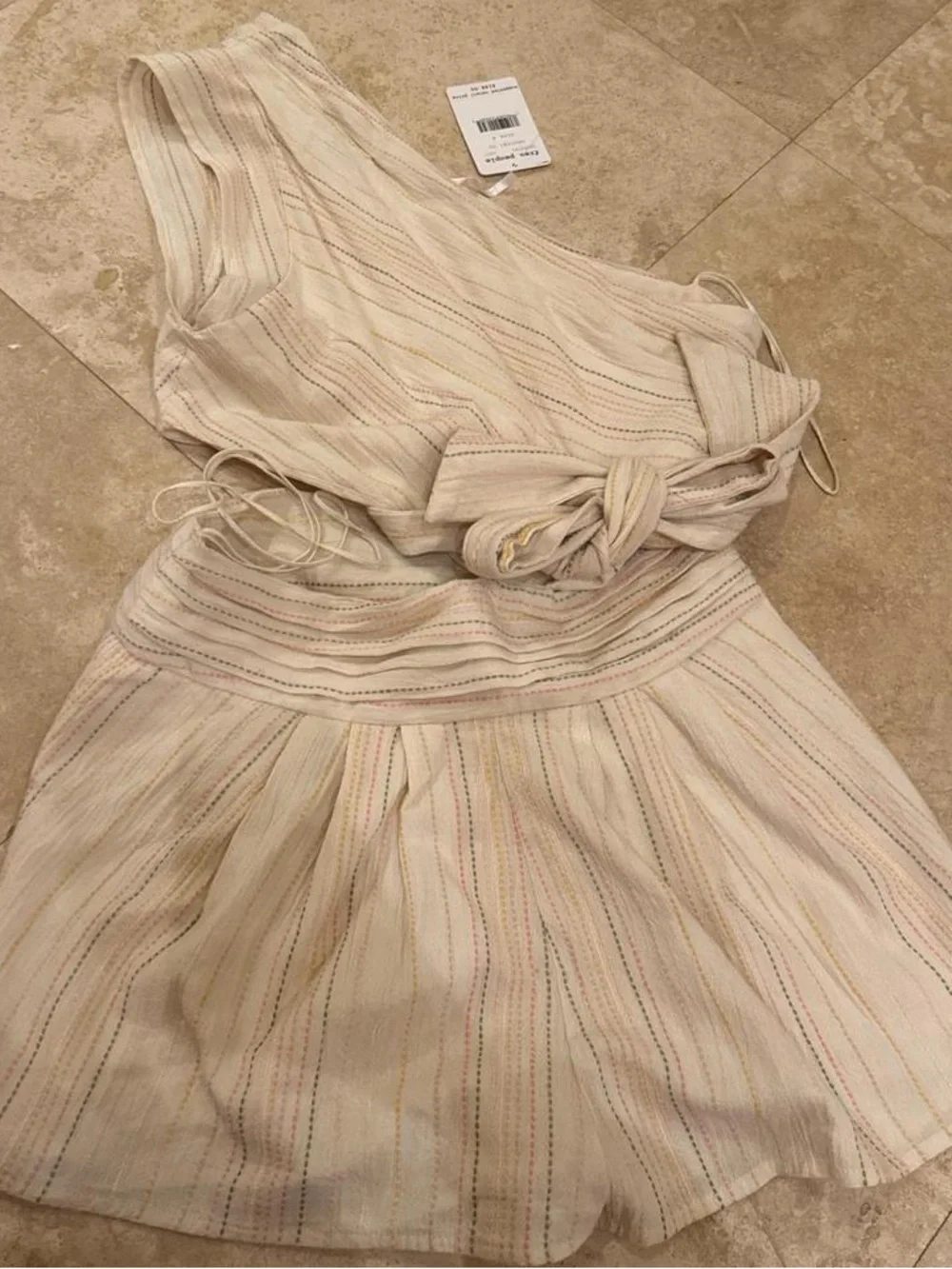 Free People Cream Textured Two-Piece Set with Pastel Stripes